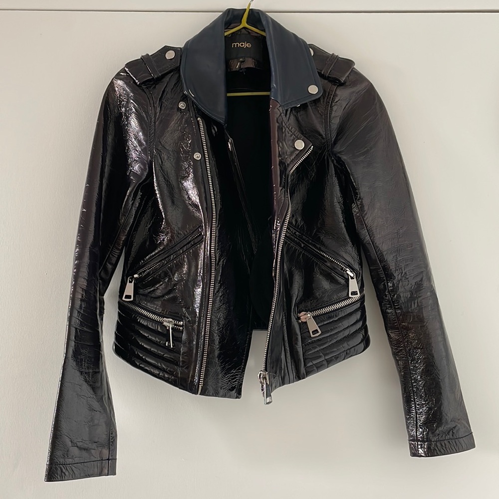 Maje Basali patent leather biker jacket FR36